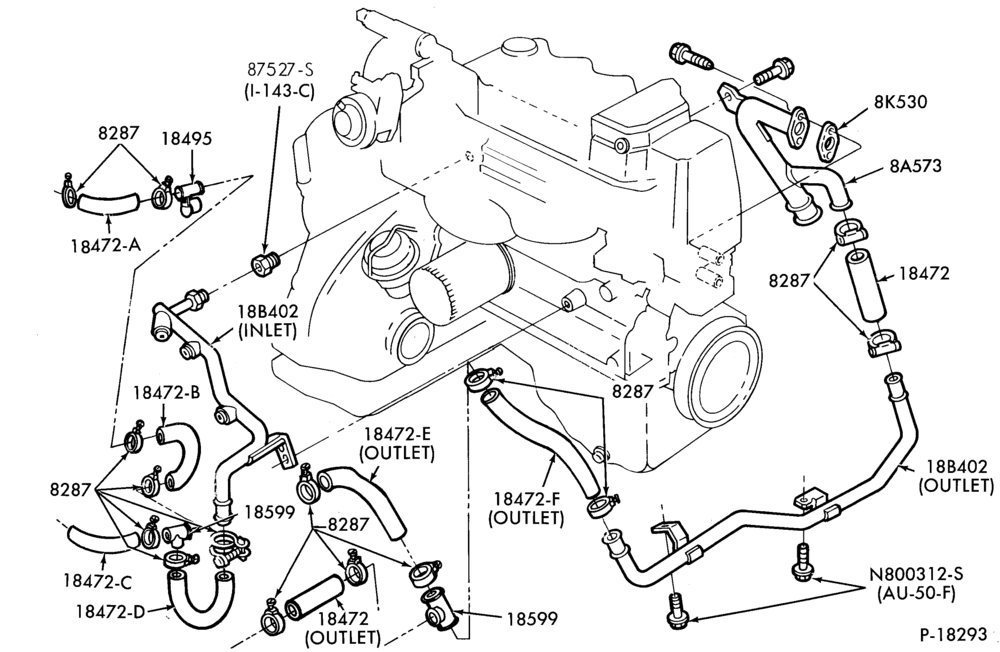 Схема AIR CONDITIONER-Heater and controls  - hose installation- 4 cyl. 1.9L H.C.