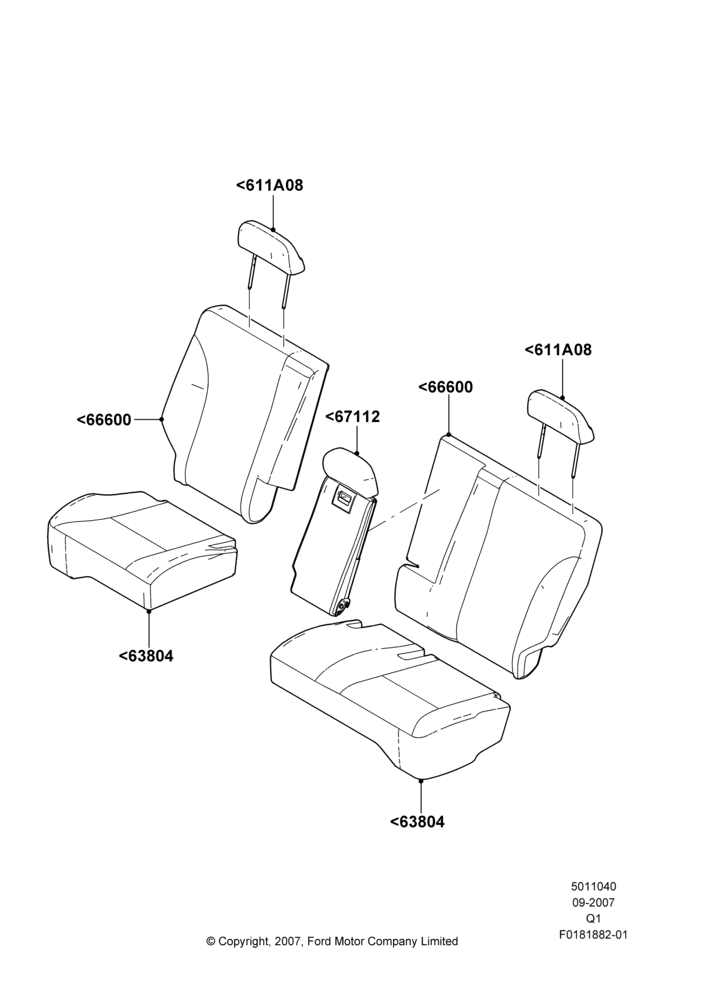 Схема Rear Seat Covers, Ford Series; 17.09.2007–12.07.2010