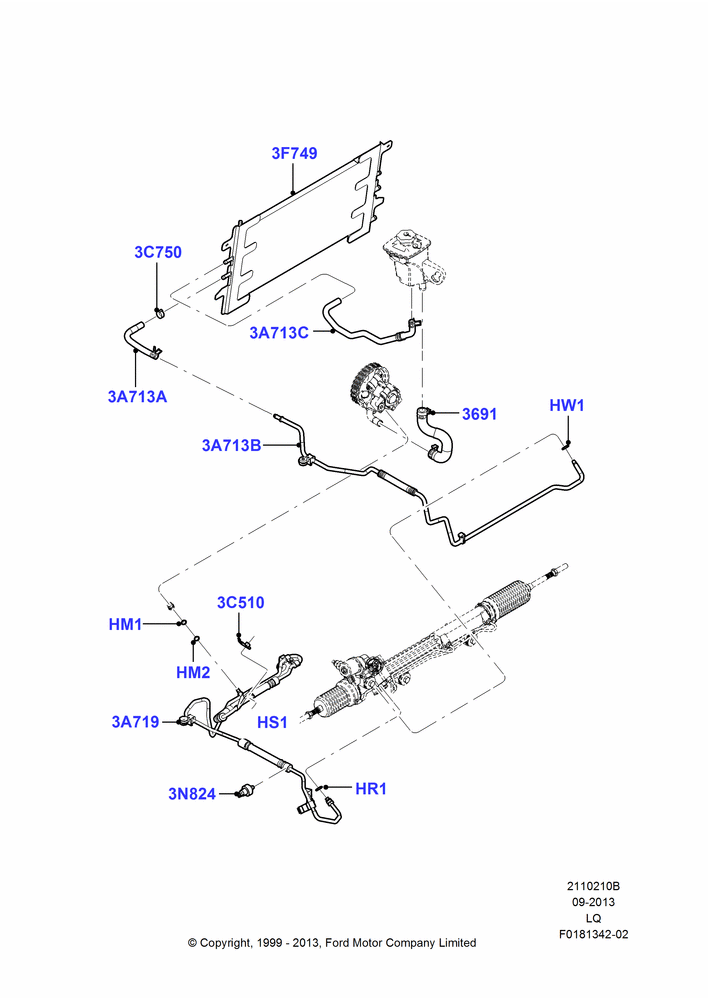 Схема Supply & Return Hoses - Power Strg, All 6 Cylinder Gas Engines; 22.03.1999–18.11.2002