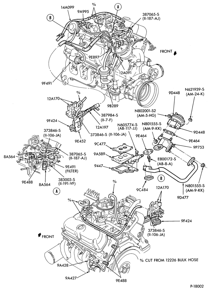 Схема 6 CYL. 3.8L (230 C.I.D.)-recirculation (E.G.R.)- alt. - w/A/C