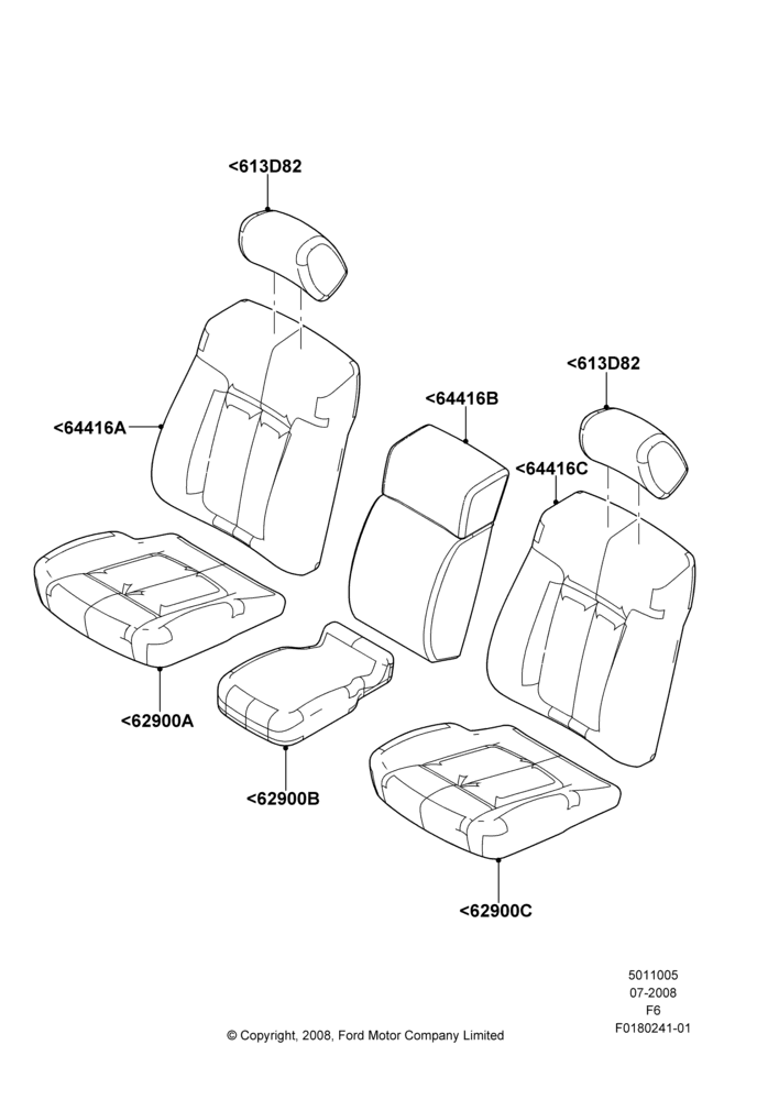 Схема Обивка передних сидений, Crew Cab, With Split Bench Front Seat; 18.08.2008–03.11.2010