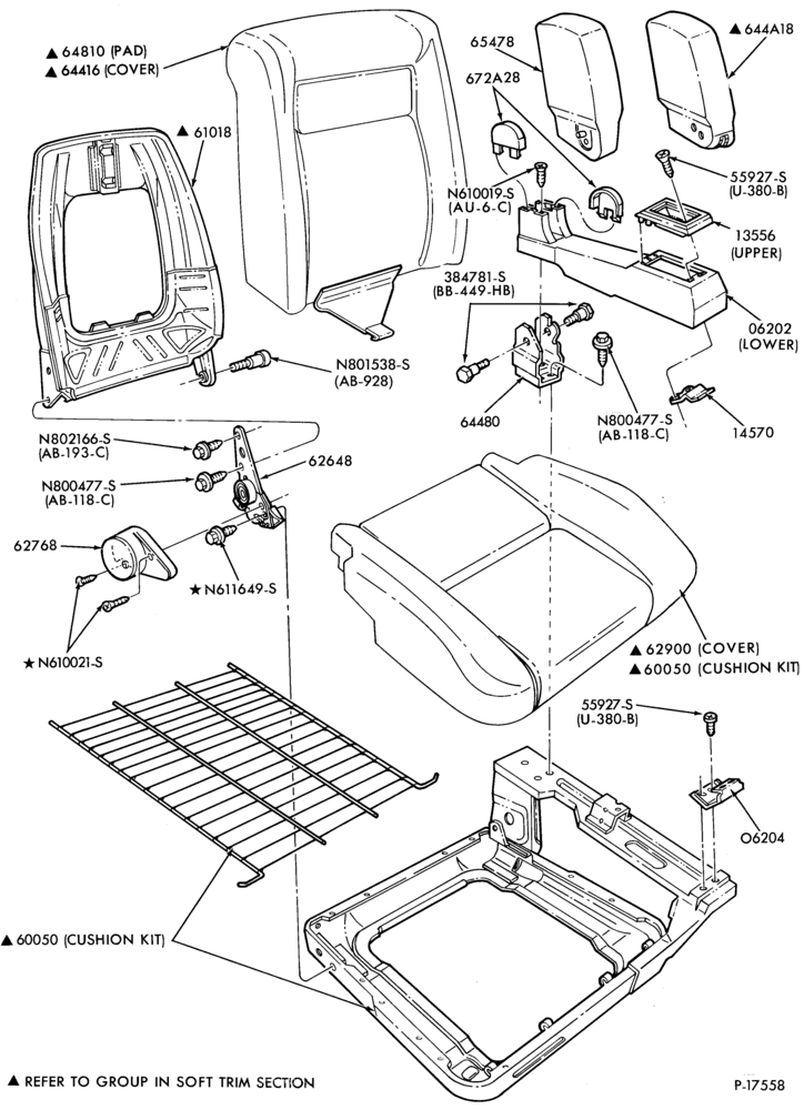 Схема SEATS AND SEAT BELTS-Front seat parts - bucket    - split bench - upper half