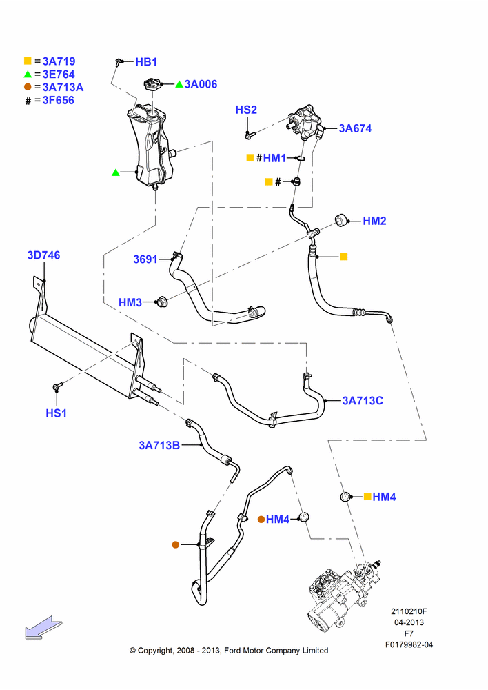 Схема Supply & Return Hoses - Power Strg, 6.4L Diesel V8 Twin Turbo, Power 4-Wheel Disc Vacuum Boost; 01.12.2008–12.02.2010