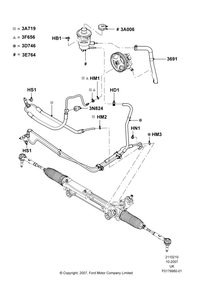Схема Supply & Return Hoses - Power Strg, 4.0L V6 12V SOHC EFI; 03.12.2007–01.12.2008