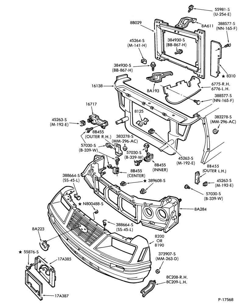 Схема Радиатор, GRILL AND COOLING-RADIATOR GRILLE & RELATED PARTS- Mustang