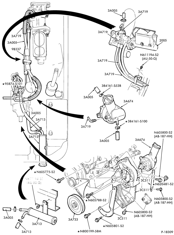 Схема STEERING-Pump installation- 6 cyl. 149 (2.4L) Diesel