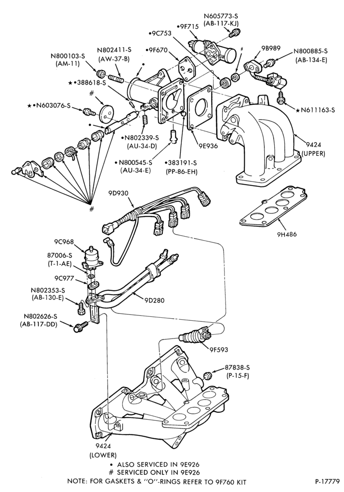 Схема 4 CYL. 1983/88 2.0L (122 C.I.D.) AND 2.3L (140 C.I.D.) - GAS-Engine parts - intake manifold-E.F.I.