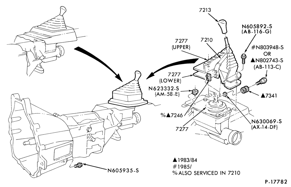 Схема EXTERNAL PARTS-Gearshift mechanism- 5 speed Warner T5 - exc. Hurst Shifter-5/S