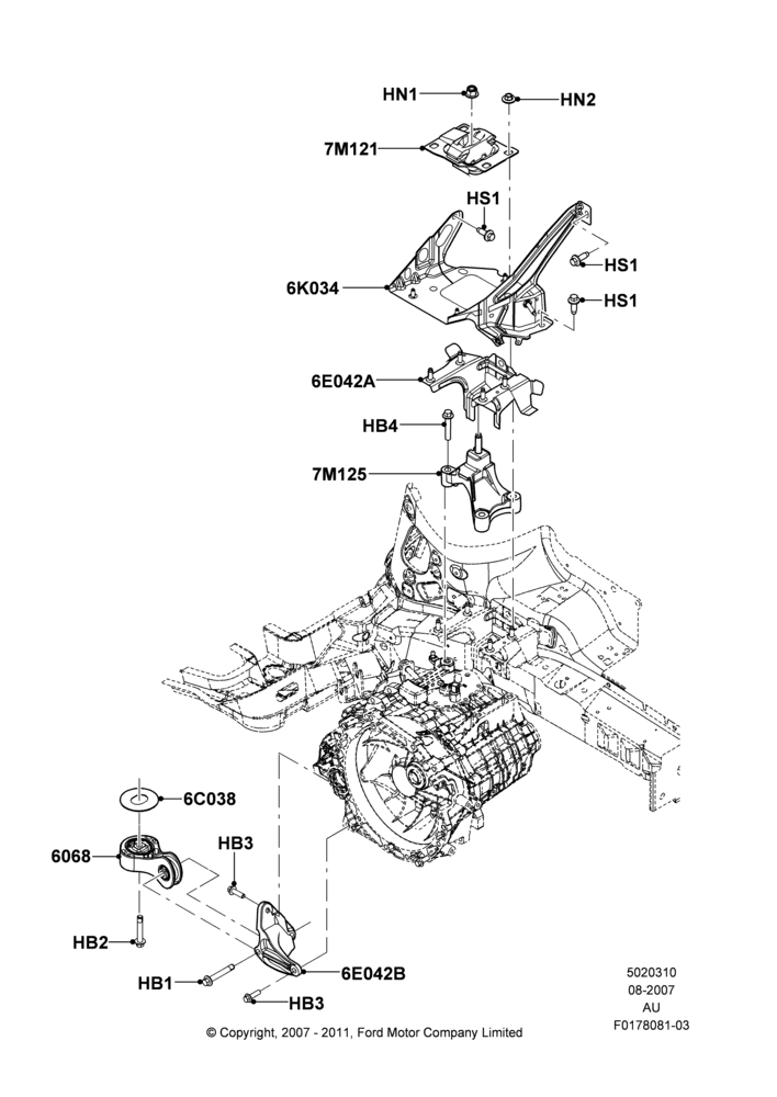 Схема Опоры КПП, 5-Speed Manual Trans - MTX75; 27.08.2007–07.12.2010