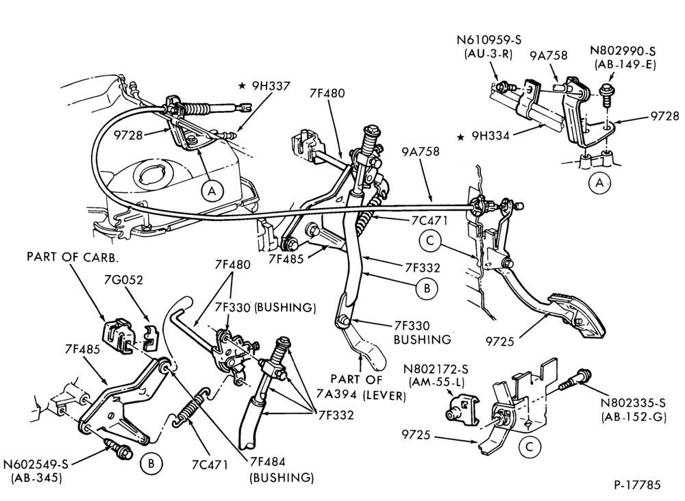 Схема 4 CYL. 1.9L (116 C.I.D.)-Accelerator linkage - exc. E.F.I.- with A/T