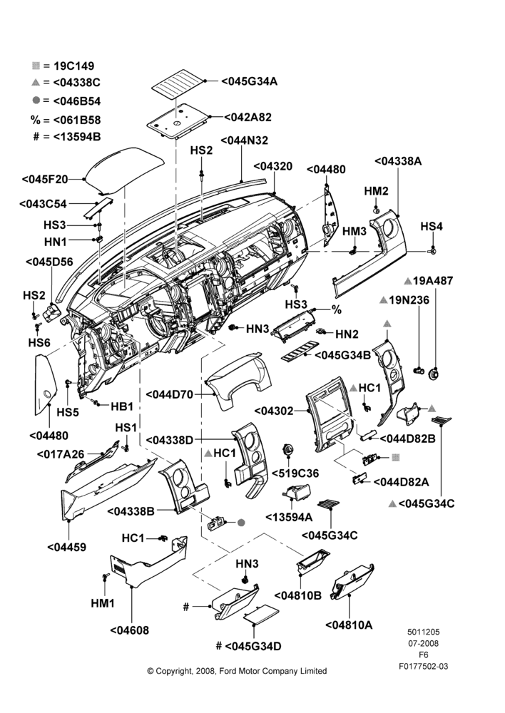 Схема Панель приборов, FX4 Off Road, Lariat, Less Flow Thru Floor Console; 18.08.2008–03.11.2010