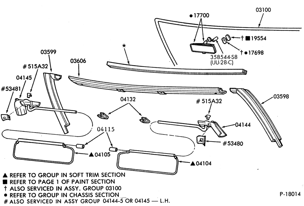 Схема INSTRUMENT PANEL AND FLOOR-Sun visor and rear view mirror - Mustang convertible