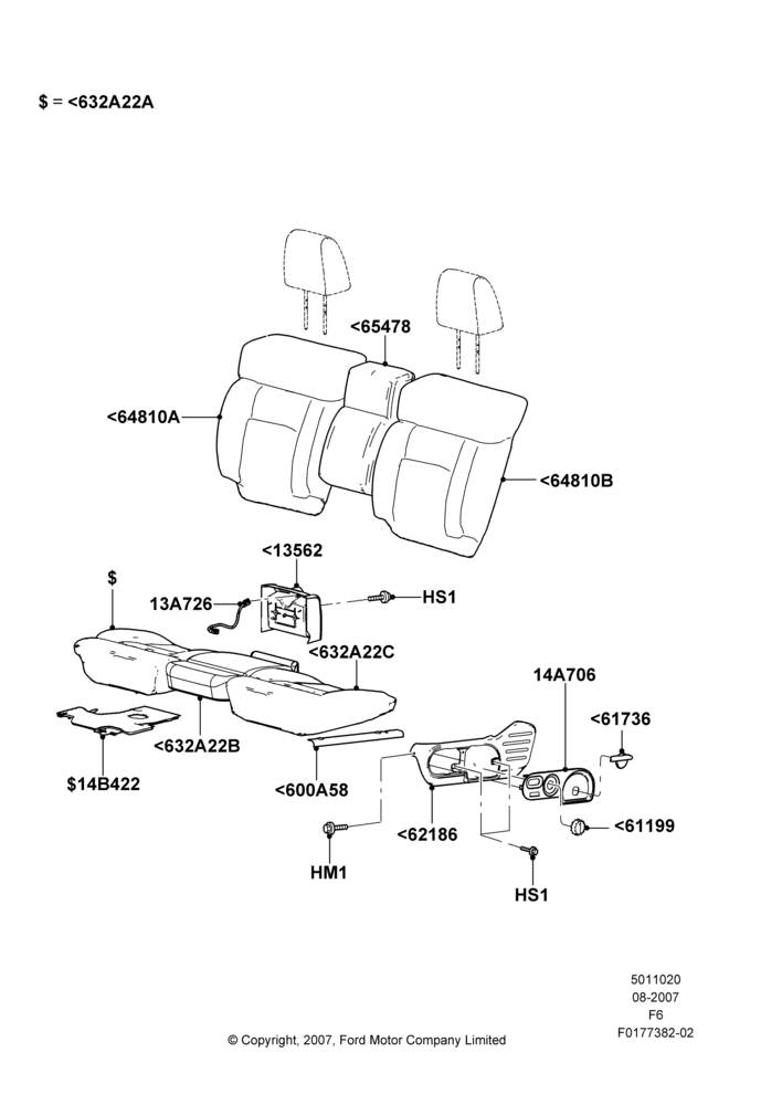 Схема Подушки и обогрев передних сидений, Crew Cab, With Split Bench Front Seat; 13.08.2007–18.08.2008