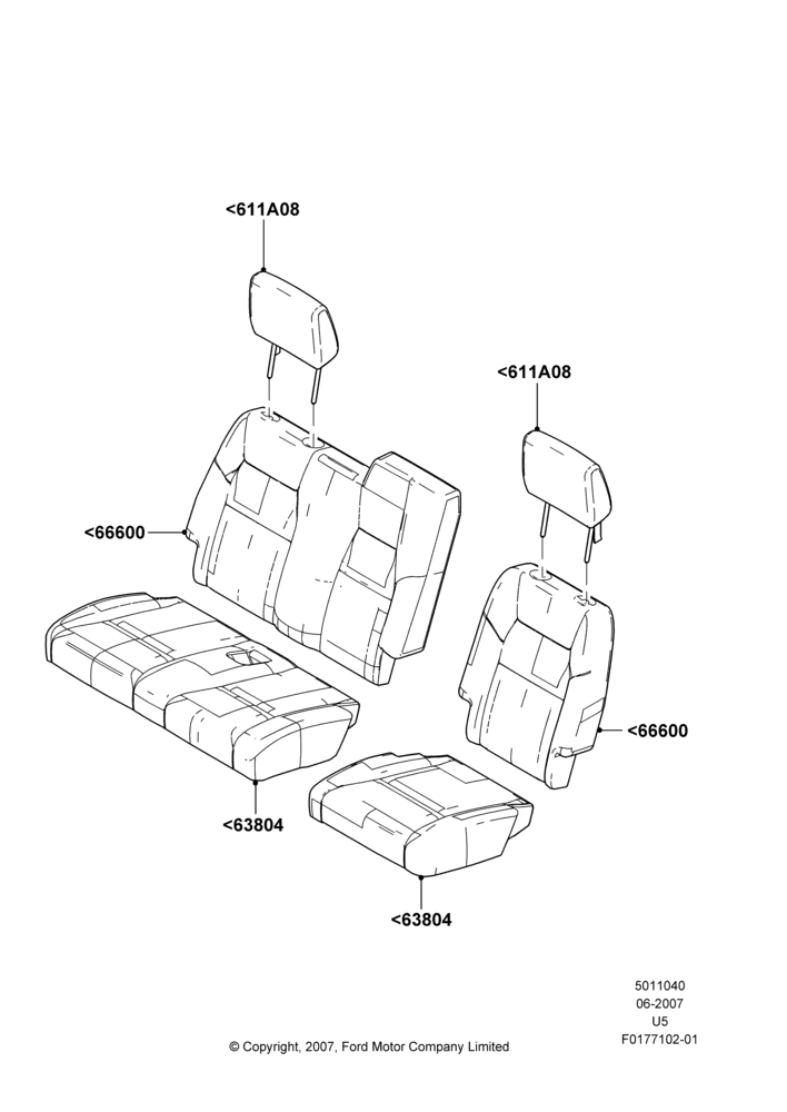 Схема Rear Seat Covers, Sec Row 60/40 (3 P)-Easy Entry; 25.06.2007–16.12.2010