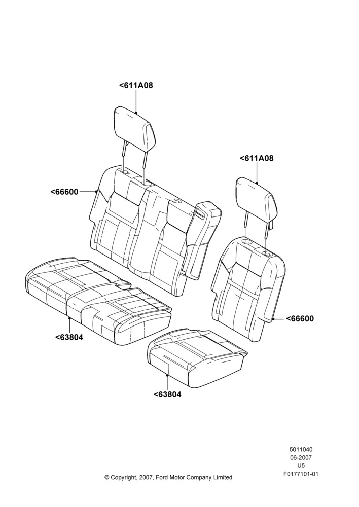 Схема Rear Seat Covers, 2nd Row 60/40 (3 P) Folding Seat; 25.06.2007–16.12.2010