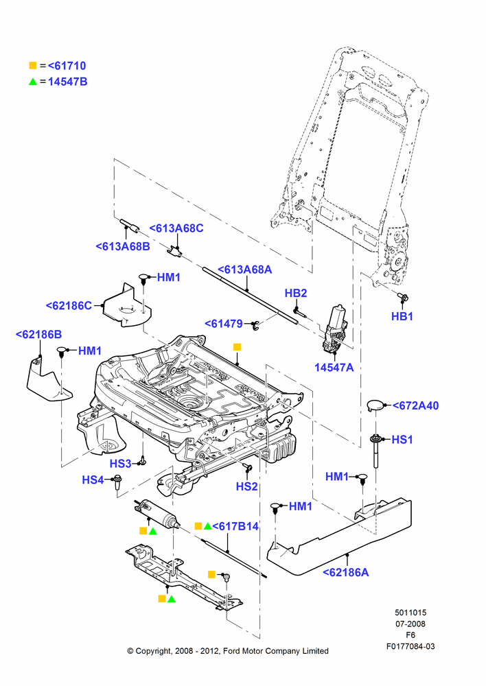 Схема Основание переднего сиденья, With Driver 10 Way Pwr Seat Adjust, Driver Seat; 18.08.2008–23.12.2014