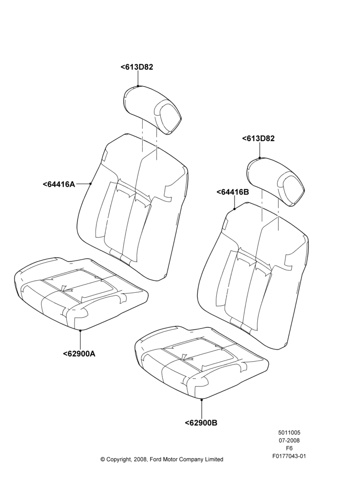 Схема Обивка передних сидений, Crew Cab, Sports Front Seat, With Captain Chair Front Seats; 18.08.2008–03.11.2010