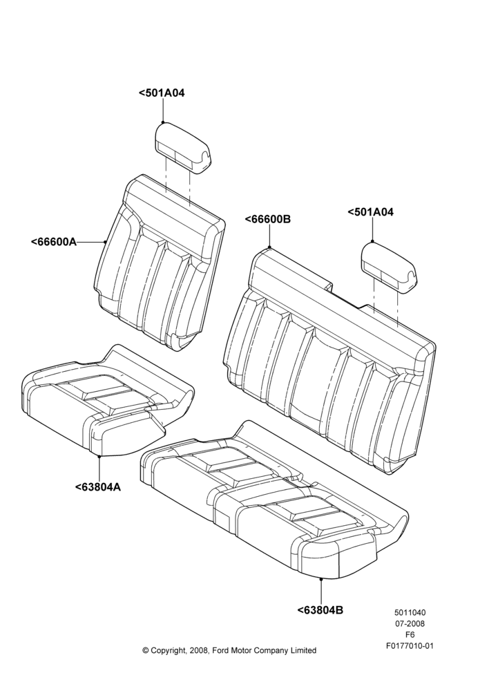 Схема Rear Seat Covers, Crew Cab, Less 2nd Row Folding Armrests; 18.08.2008–03.11.2010