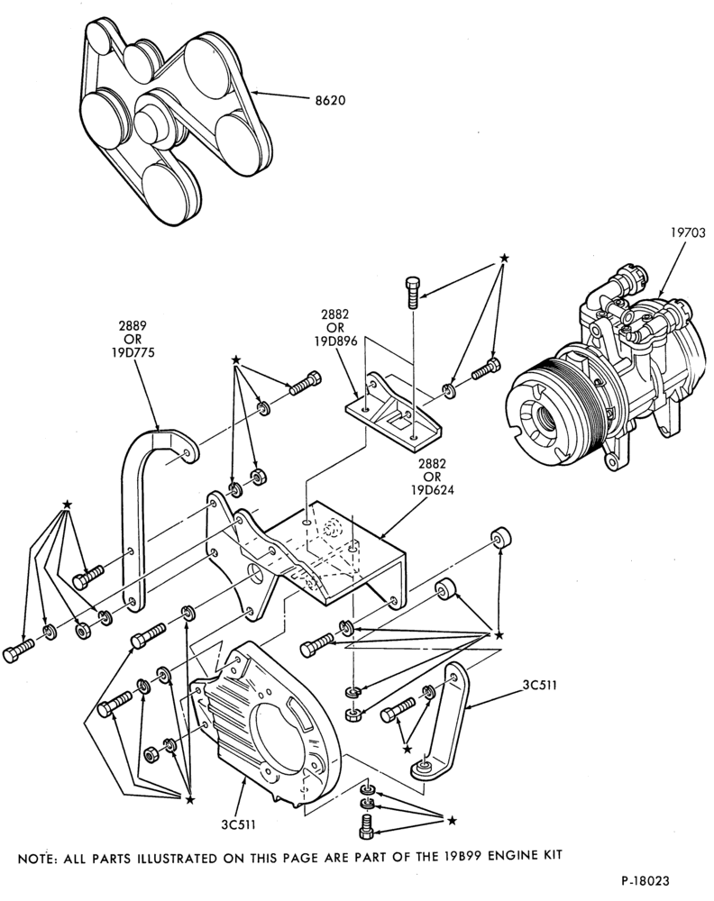 Схема AIR CONDITIONER-Compressor Installation - hang-on - 4 cyl.- 6 cyl.
