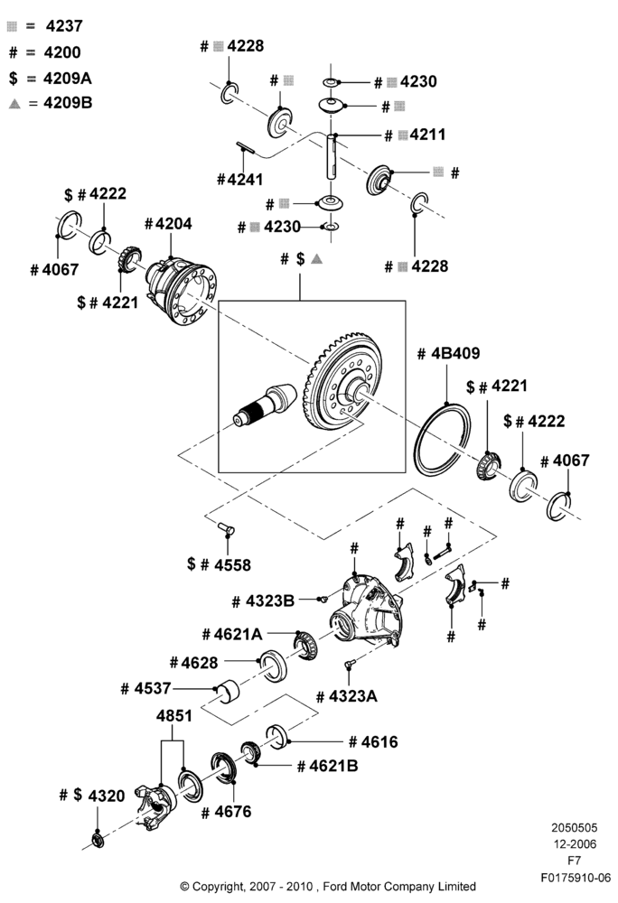 Схема Редуктор заднего моста — компоненты, Ford 550 Series, Rear Axle Less Limited Slip Diff; 18.12.2006–12.02.2010