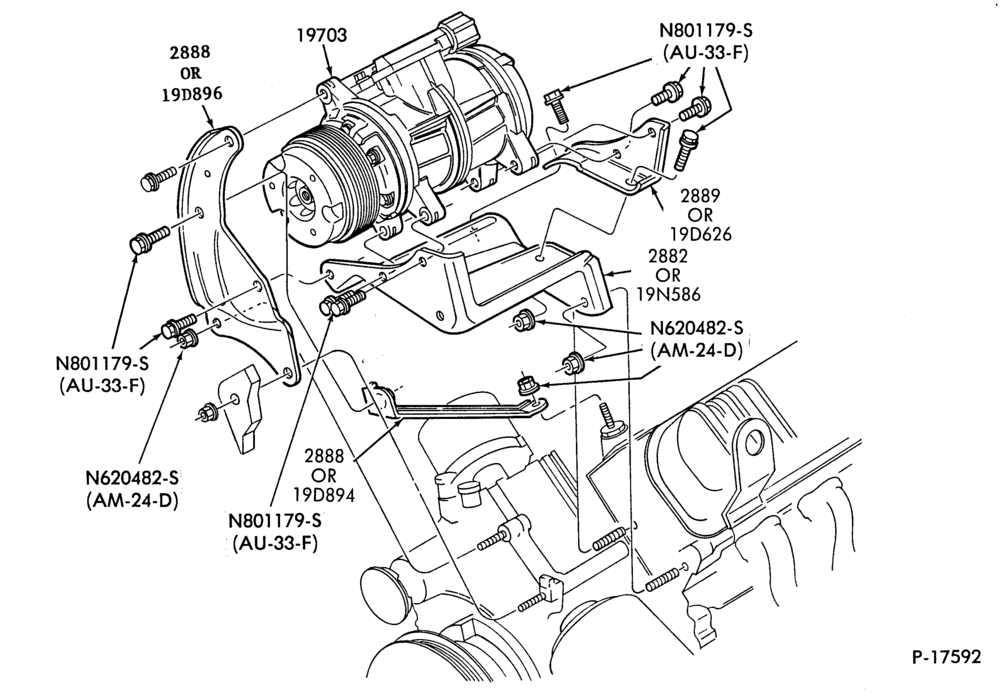 Схема AIR CONDITIONER-Compressor Installation - hang-on  - integral - 4 cyl.-w/ T/E- 6 cyl.