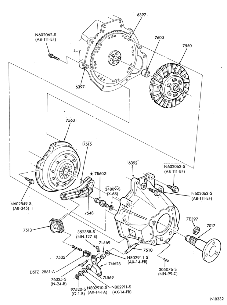 Схема EXTERNAL PARTS-Clutch plate, pressure plate - 4 cyl. & 6 cyl. - 4 cyl. 140 (2300cc) T/C-5/S