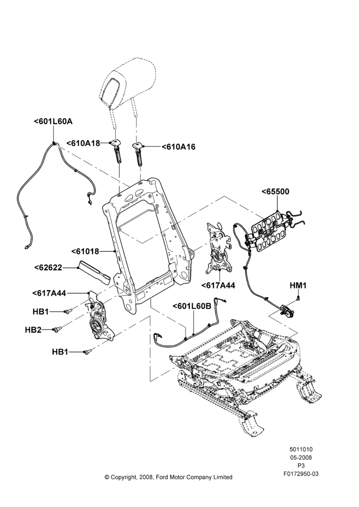 Схема Спинка переднего сиденья, With Pass 6 Way Power Seat Adjuster; 02.05.2008–29.02.2012