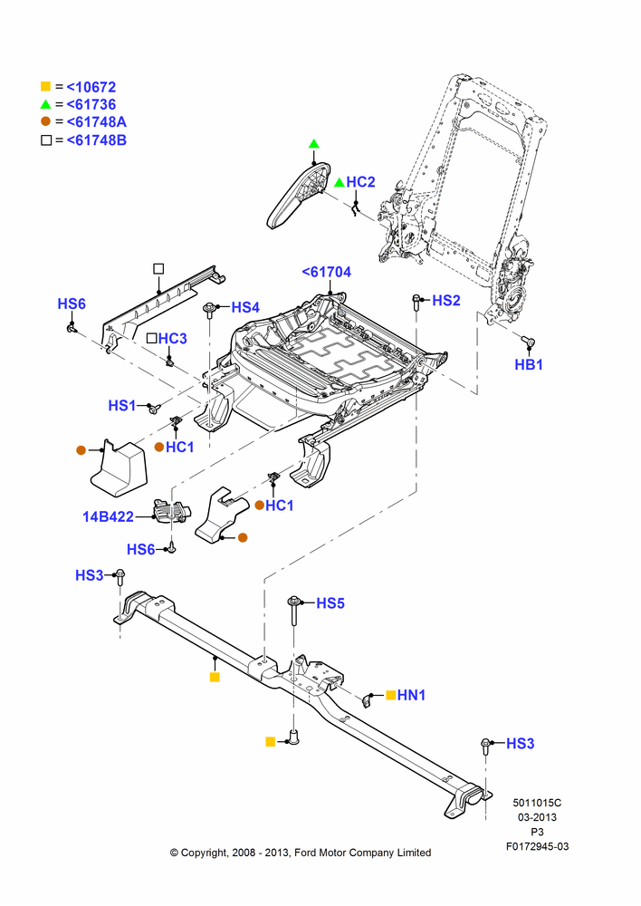 Схема Основание переднего сиденья, With Pass. 2 Way Manual Seat Adjust; 02.05.2008–29.02.2012