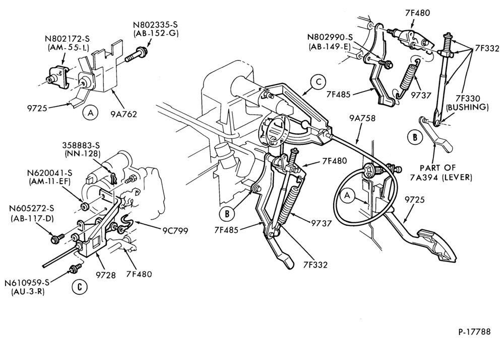 Схема 4 CYL. 1.9L (116 C.I.D.)-Accelerator linkage  - E.F.I.- with A/T