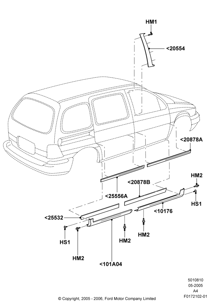 Схема Молдинги кузова, US:SE / Canada:SE / Mexico:LX, With Appearance Package; 30.05.2005–05.09.2006