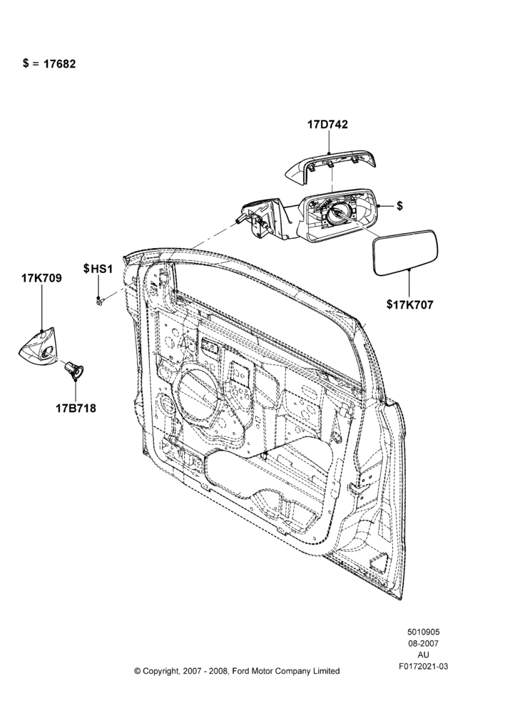 Схема Наружные зеркала заднего вида, With Driver Manual Mirror, With Passenger Manual Mirror; 27.08.2007–07.12.2010