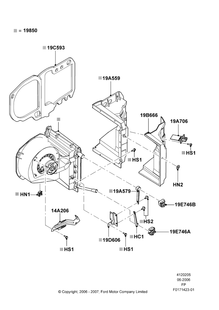 Схема Климат — наружные компоненты, Manual Air Conditioning, Evaporator And Blower Main Unit Assembly; 19.06.2006–02.01.2008