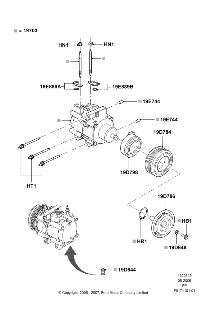 Схема Конденсатор и компрессор кондиционера, Compressor Assy; 19.06.2006–04.01.2011