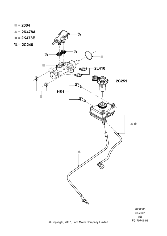 Схема Главный тормозной цилиндр, Less Anti-Lock Braking System; 27.08.2007–21.07.2008