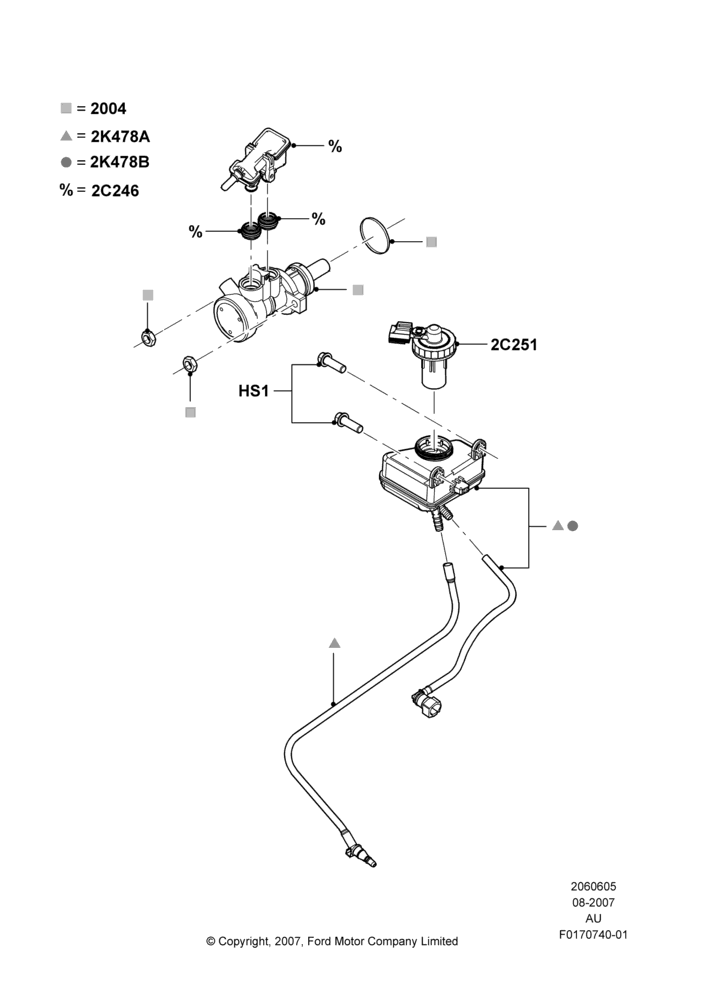 Схема Главный тормозной цилиндр, 4 Wheel Anti-Lock Braking System; 27.08.2007–07.12.2010