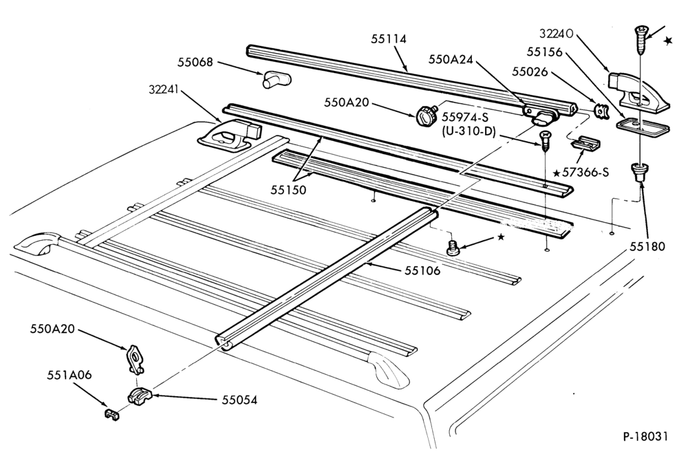 Схема LIFT/TAILGATE, LUGGAGE & BACK WINDOW-Luggage carrier - roof mounted - body type 74
