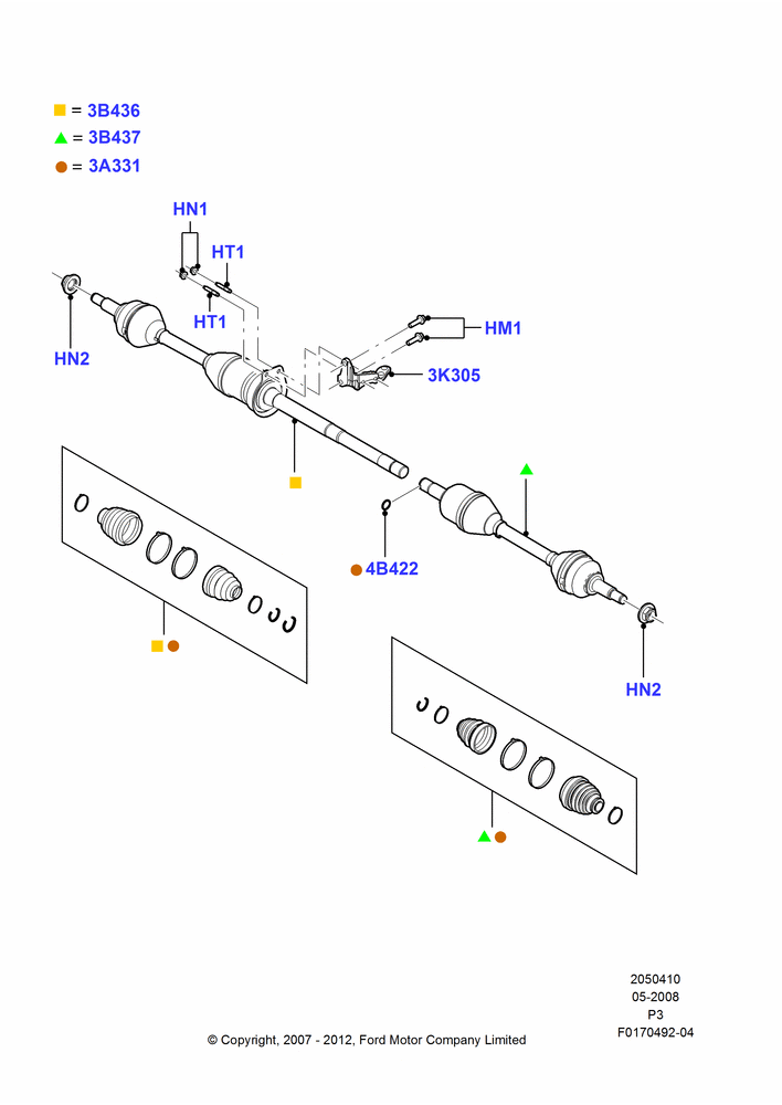 Схема Приводные валы переднего моста, 3.5L 4V DOHC VCT SMPI V6 Gas; 02.05.2008–19.04.2010