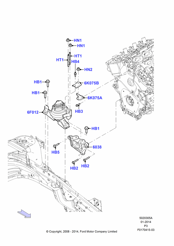 Схема Опоры двигателя, 3.5L 4V DOHC VCT SMPI V6 Gas; 02.05.2008–29.02.2012