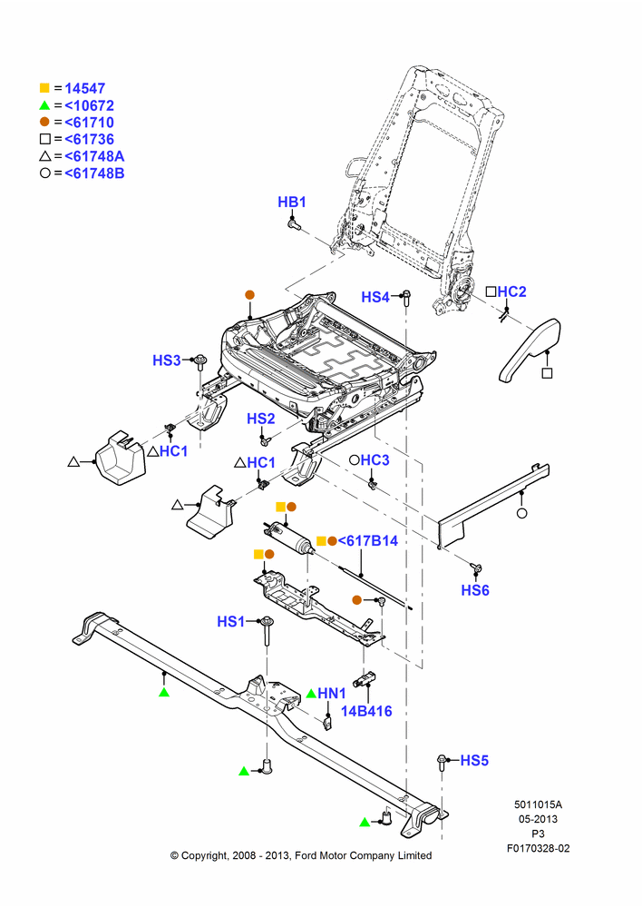 Схема Основание переднего сиденья, With Driver 6 Way Pwr.Seat Adjuster; 02.05.2008–29.02.2012