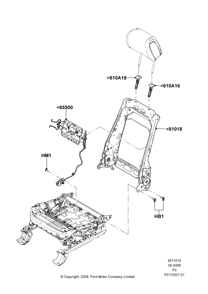Схема Спинка переднего сиденья, With Driver 6 Way Pwr.Seat Adjuster; 02.05.2008–29.02.2012