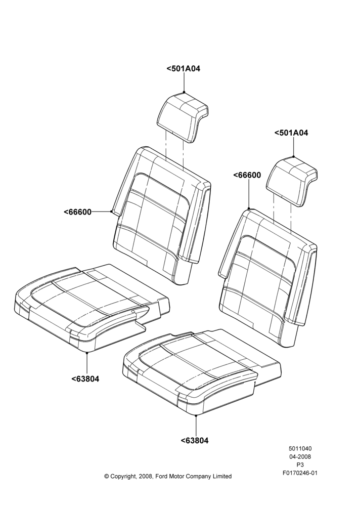 Схема Rear Seat Covers, With Third Row Split Bench Seat; 02.05.2008–13.06.2011