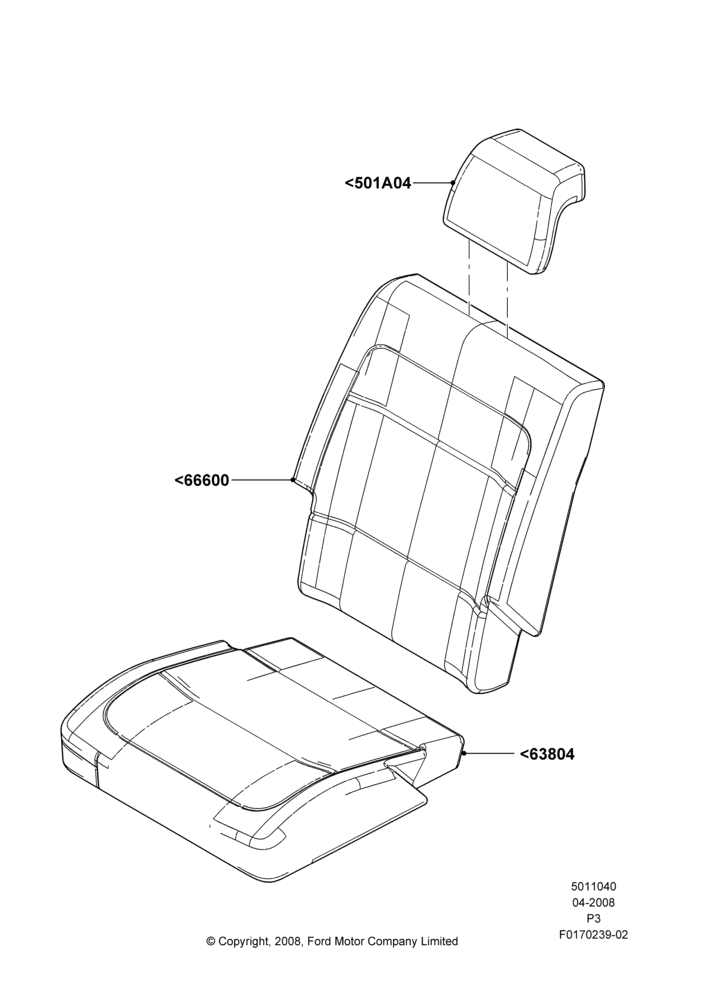 Схема Rear Seat Covers, With 2nd Row Quad Power Fold Seat; 02.05.2008–13.06.2011