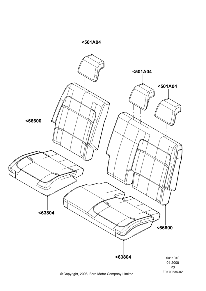 Схема Rear Seat Covers, 2nd Row 60/40 (3 P) Folding Seat; 02.05.2008–13.06.2011