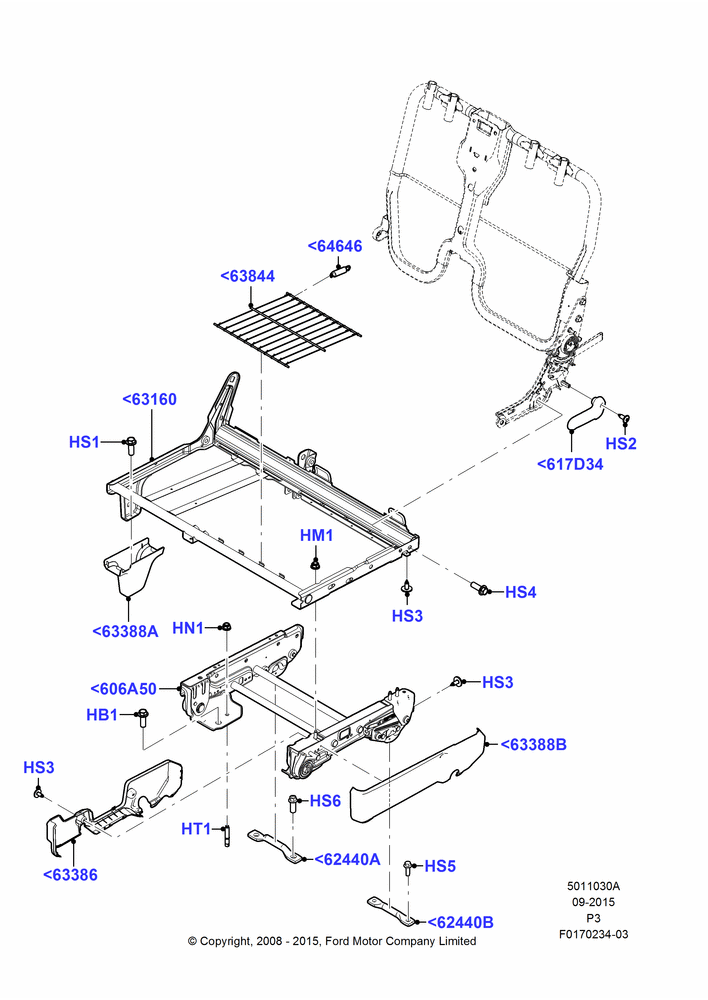 Схема Основание заднего сиденья, 2nd Row 60/40 (3 P) Folding Seat, 60% Seat, LH; 02.05.2008–13.06.2011