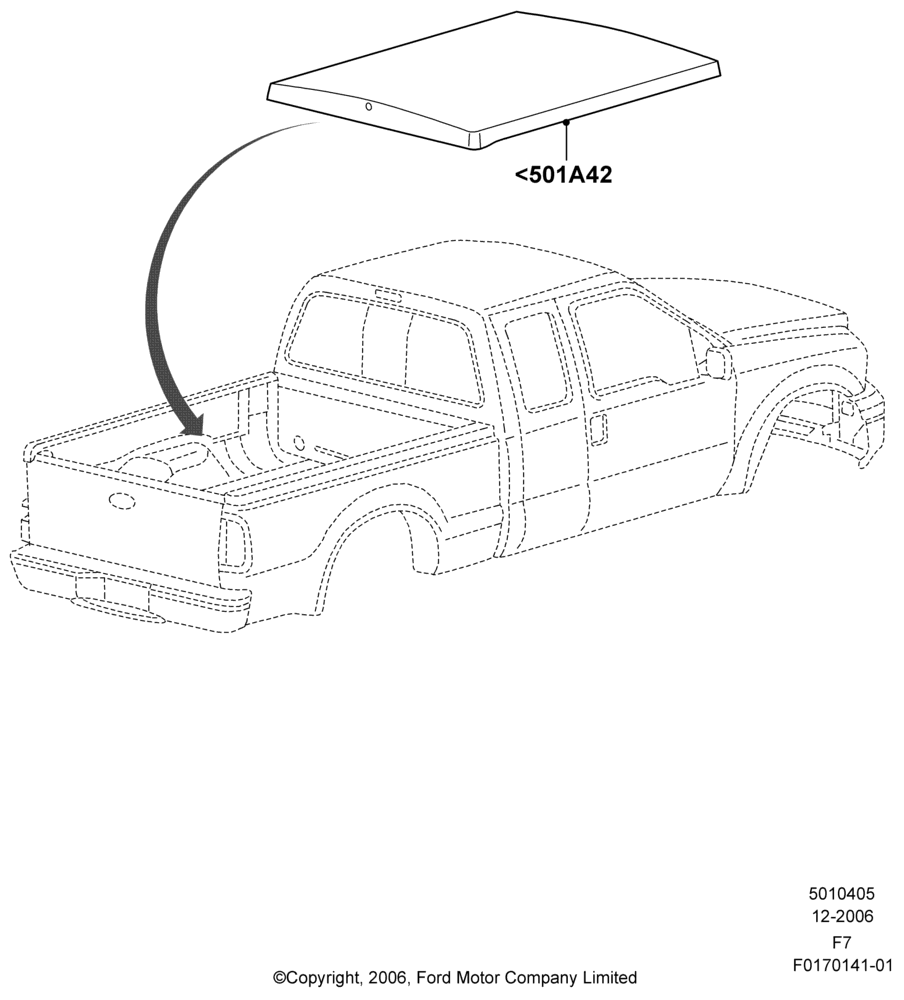 Схема Кузов пикапа и тент, Tailgate-Black Handle Center Latch, Tailgate-Chrome Handle Center Latch, Leer One-Piece Fiberglass Hard Tonneau Cover; 18.12.2006–12.02.2010