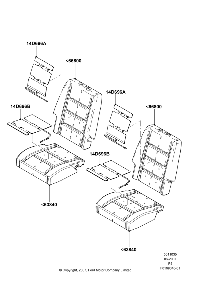 Схема Подушки и обогрев задних сидений, With 2nd Row Quad Power Fold Seat; 18.06.2007–15.06.2009