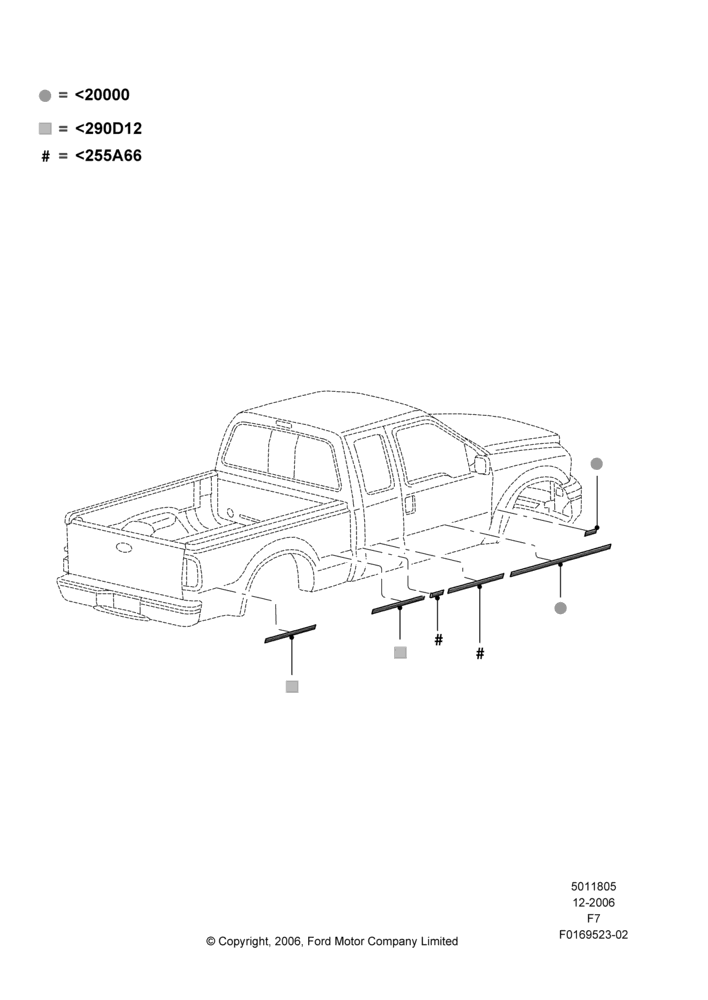 Схема Декоративные наклейки, Crew Cab, Ford 250 Series, Ford 350 Series, Less Harley Davidson Version, Super Cab, With Tu-Tone Paint; 18.12.2006–12.02.2010