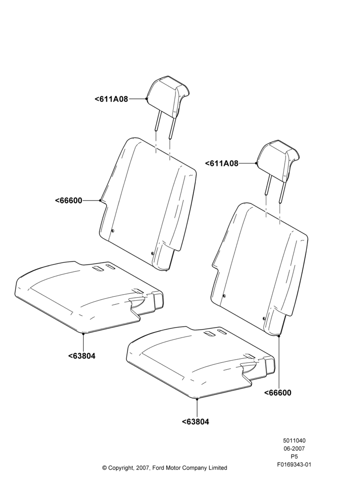 Схема Rear Seat Covers, With Third Row Split Bench Seat; 18.06.2007–15.06.2009