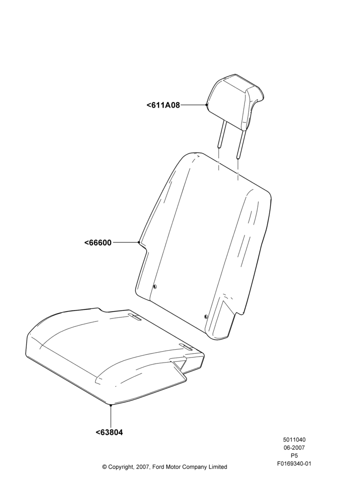 Схема Rear Seat Covers, With 2nd Row Quad Power Fold Seat; 18.06.2007–15.06.2009