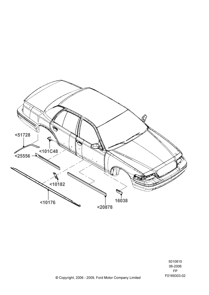 Схема Молдинги кузова, Less Long Wheelbase Package, LS; 19.06.2006–21.07.2008